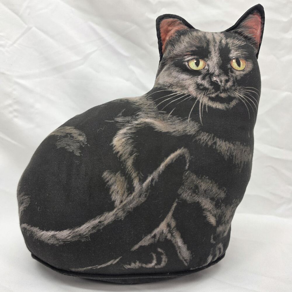 Adeline Halvorson Black Cat Door Stop Weighted Fabric Toy Works Realistic Kitty